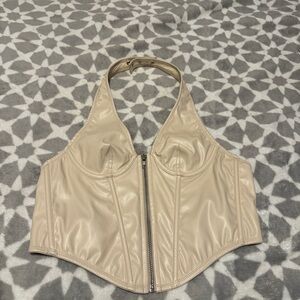 Urban Outfitters Women’s Tan/Beige Leather Corset Halter Top